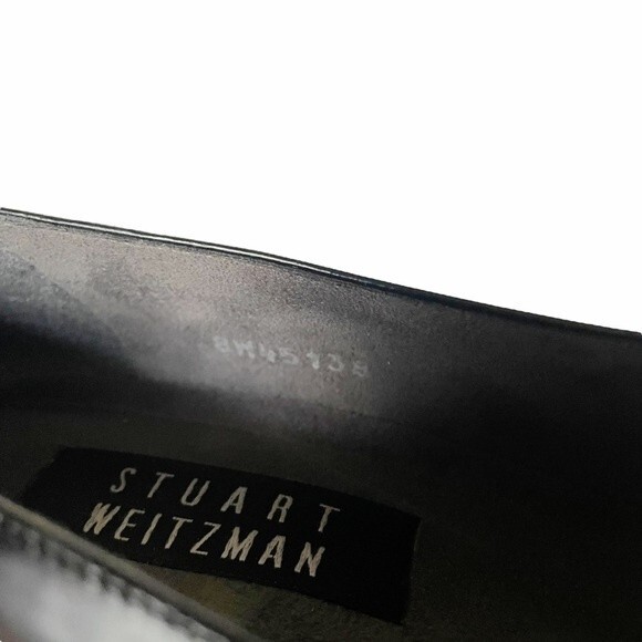 Stuart Weitzman Black Polished Leather Square Toe Block Heel Women’s Size 8W - Picture 11 of 14